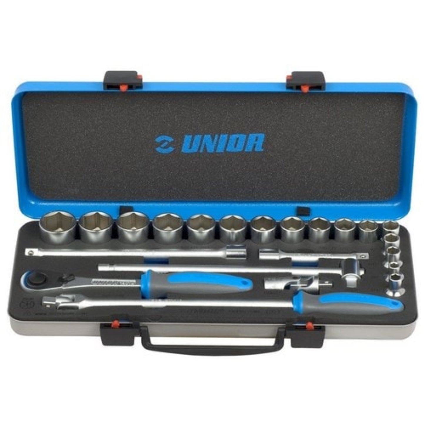 UNIOR Coffret métal de douilles 1/2" 6 pans avec embouts 22 pièces Douille, OUTIL A MAIN RANGESTOCK
