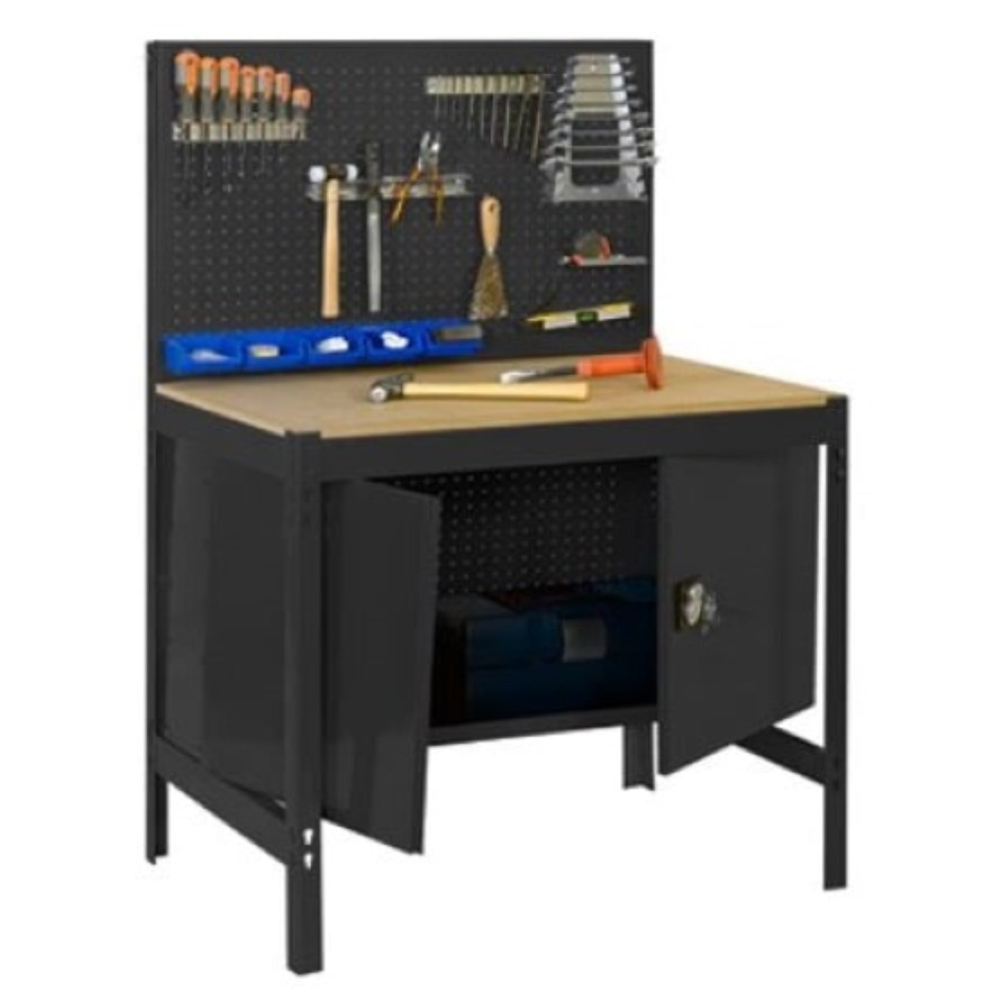 Établi D'atelier SimonRack BT2 - Capacité 600 Kg, 1445x1510x610 Mm, Panneau Perforé, Acier Galvanisé Et Plan De Travail En MDF