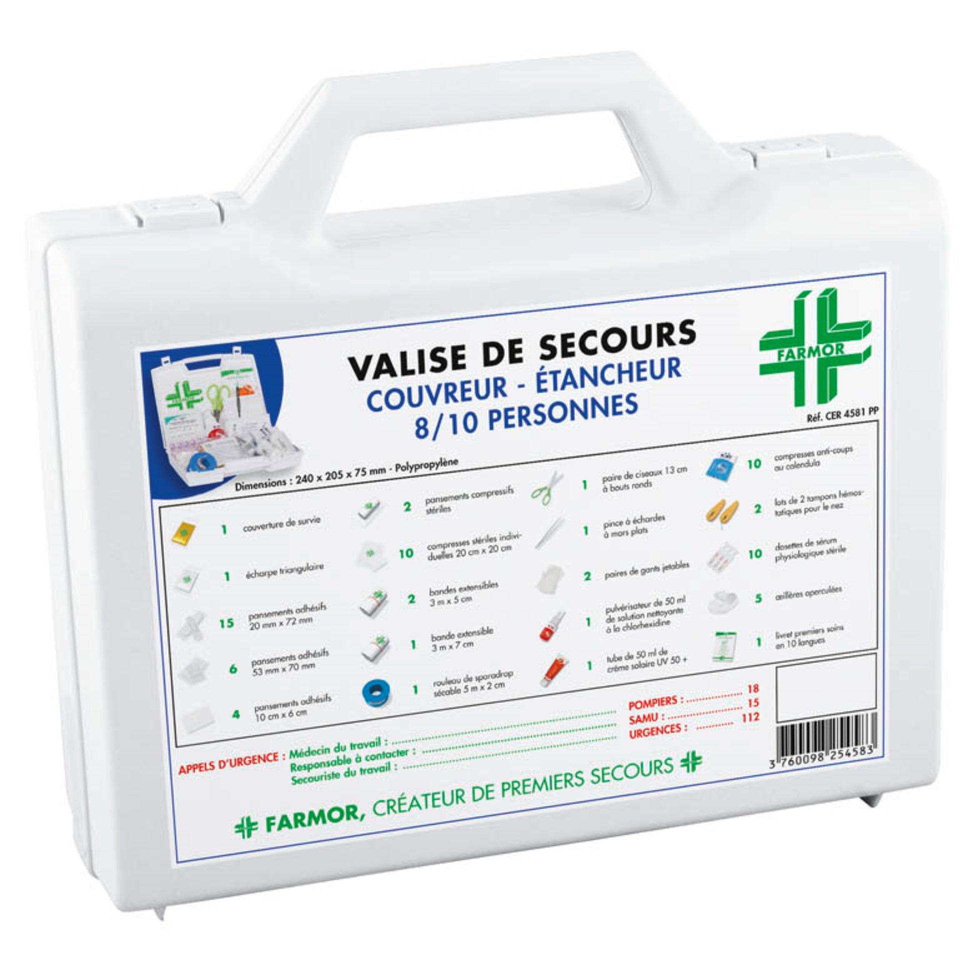  FARMOR  Valise de secours  Couvreur & Etancheur  8/10 personnes  PROTECTION & SECURITE, Valise de secours RANGESTOCK