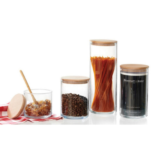  RITZENHOFF & BREKER  Bocal en verre rond couvercle bois de 0,6L à 1,9L  BOITE & BAC, Boite de conservation en verre RANGESTOCK