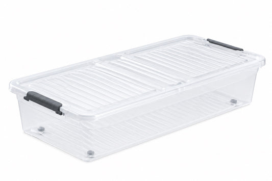  KEEEPER  Boite de rangement sous lit en plastique transparent 33L  33L, bac avec roulette, bac rangement sous lit, BOITE & BAC, boite de rangement dessous lit, boite de rangement sous lit, boite plastique, boite plastique avec roulette, boite plastique plate, boite plastique rangement sous lit RANGESTOCK