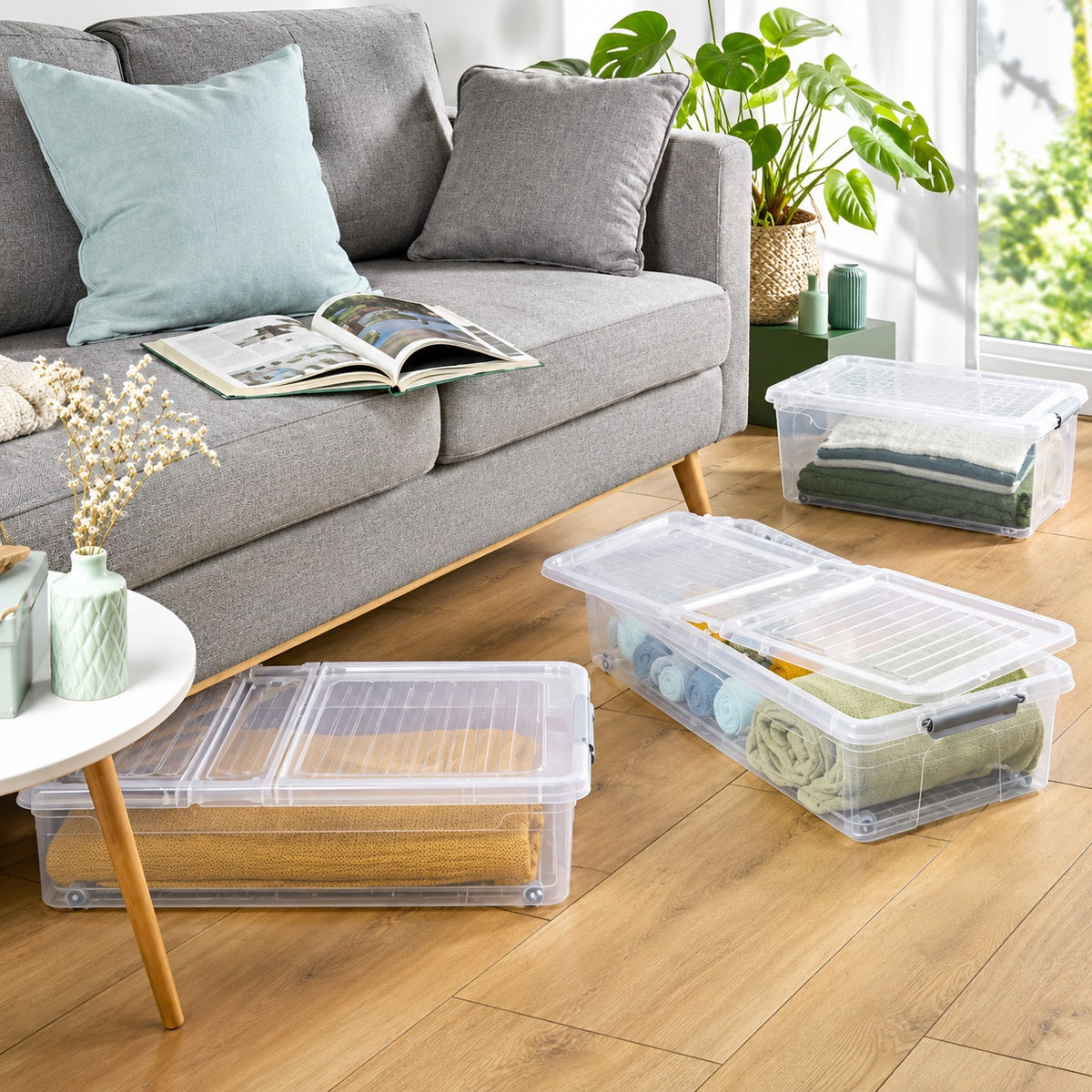  KEEEPER  Boite de rangement sous lit en plastique transparent 33L  33L, bac avec roulette, bac rangement sous lit, BOITE & BAC, boite de rangement dessous lit, boite de rangement sous lit, boite plastique, boite plastique avec roulette, boite plastique plate, boite plastique rangement sous lit RANGESTOCK