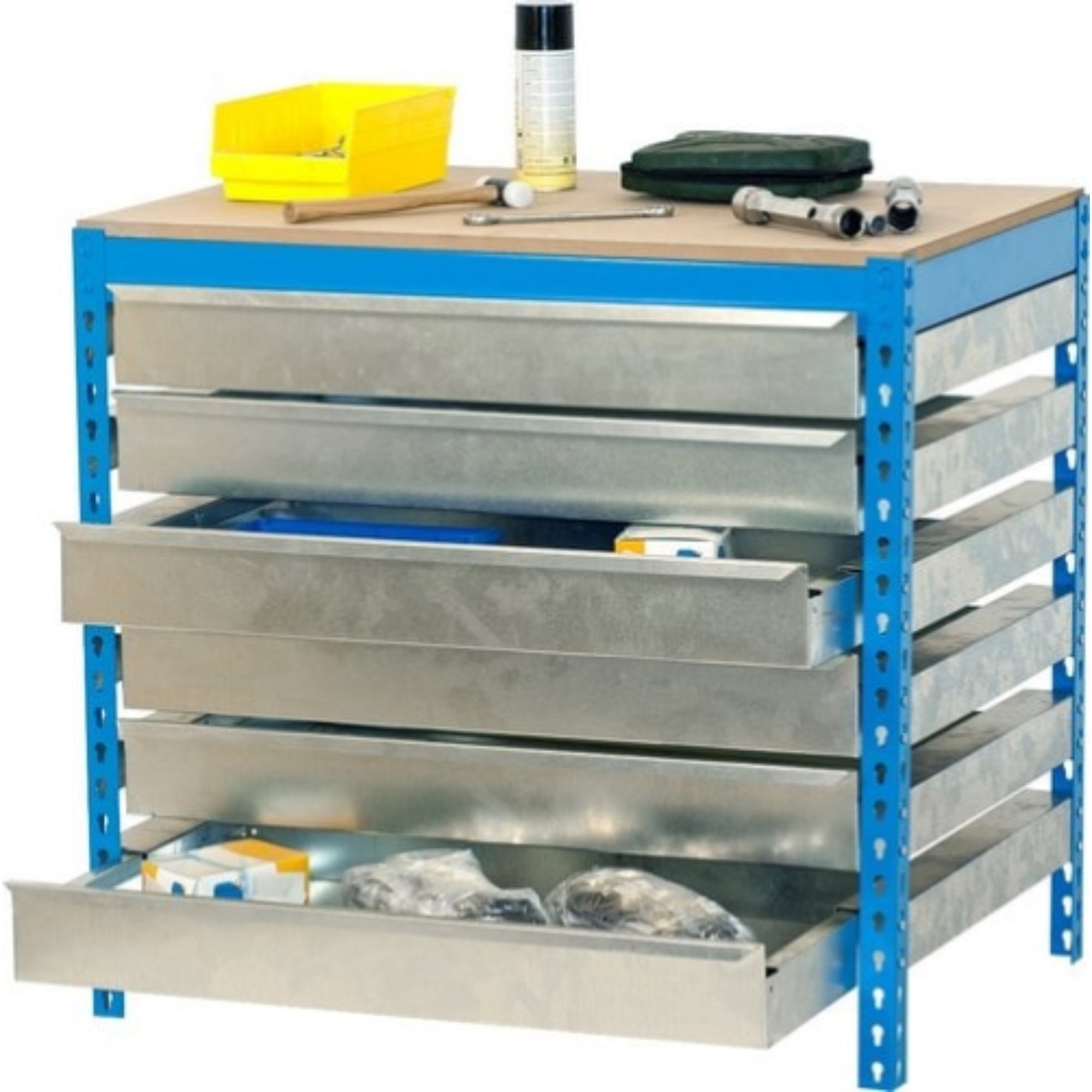 Établi D'Atelier SimonRack - 600 Kg De Charge, 3 Étagères, Plan De Travail En Bois, Galvanisé - 7