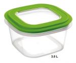 Boite plastique alimentaire  transparent couvercle vert   3,8L